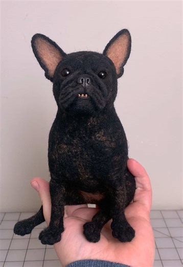 Needle Felted Sculpture of Kuro the French Bulldog