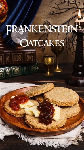 Alison | Professional Chef & Joanne | Photographer on Instagram: "Frankenstein🏔️Oatcakes with Cheese and Jam🧀The creature’s only request is that Dr. Frankenstein assemble him a companion to put an end to his loneliness. Horrified at the prospect, but fearful of the creature’s retaliation, Victor retreats to Scotland where he secludes himself and begins his loathsome work. While in Scotland, Victor engages in few pleasures and subsists on meagre rations, as he is seen regularly indulging in the