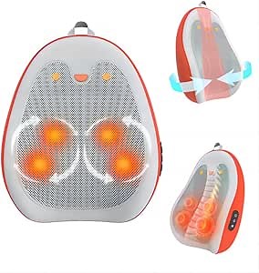 Portable Back Massager with Heat, Cordless Shiatsu Massager Cushion Lumbar Support Pillow for Office Chair, Ideal Gifts for Men/Women (Orange/Light Grey)