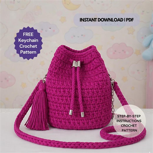 DIY Crochet Bag Pouch Pattern PDF: Handmade Drawstring Sack Purse, Crochet Tote With Strap and Tassel, PDF Crochet Pattern Digital Download - Etsy