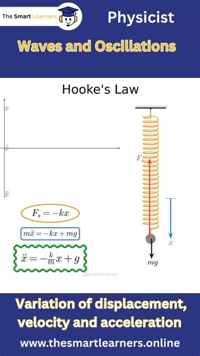 The Smart Learners on Instagram: "When graphs start moving, physics starts making sense! 📊✨ In this reel, we visualize Hooke’s Law using a vertical mass–spring system in oscillation. As the mass stretches the spring, the restoring force follows a simple but powerful rule: 👉 F = −kx Through the graph, you can clearly see: 🔹 How force is directly proportional to extension 🔹 Why the graph is a straight line 🔹 How the slope represents the spring constant (k) 🔹 How oscillatory motion connects f