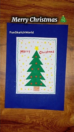 Easy Christmas Card Making 🎄 | Paper Cutting Christmas Tree | Handmade Card | FunSketchWorld #shorts