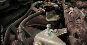 Details of a car engine with probe macro lens inside the engine bay