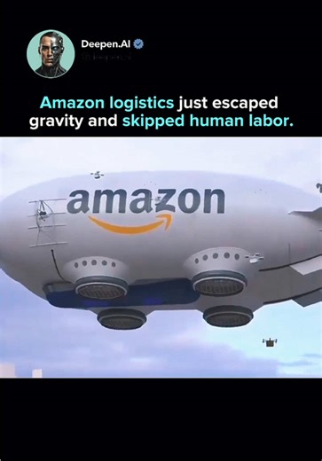 Day 174 of watching tech evolve. Amazon is quietly testing floating warehouse concepts in the sky. Zeppelin-like platforms act as airborne hubs, launching autonomous drones that deliver packages in under 30 minutes. These drones operate below 400 meters in controlled airspace. No pilots. No human intervention. AI handles navigation, obstacle avoidance, ground scanning, and precision drop-off. This matters because logistics is no longer tied to roads, cities, or traffic. When airspace becomes inf