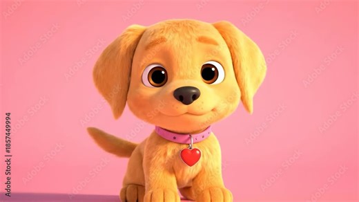 Adorable Animated Golden Retriever Puppy with Heart Pendant.