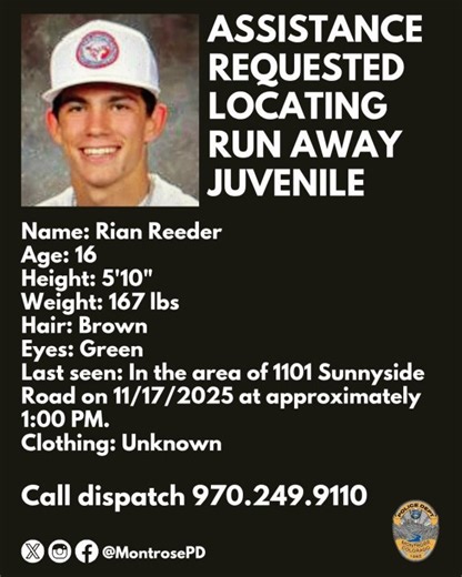 Montrose Police Department searching for runaway teen last seen in November