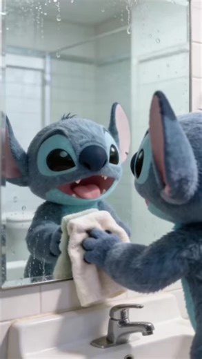 Stitch is almost falling in love with his reflection in the mirror! 🪞👽💘#stitch #stitchcollection #stitchkindness #DailyDoseOfCute #fyp