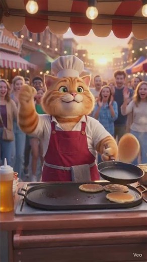 🥞🐱 Chef Leo almost ruined the pancake...Wait for the save! 😱😂