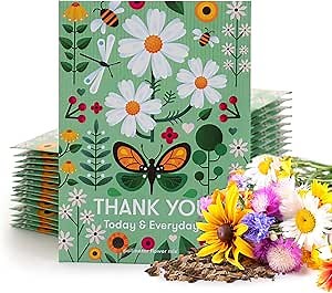 Bentley Seed Co. Thank You Packet - Pollinator Flower Mix - 25 Seed Packets - Perfect Eco-Friendly Thank You Gift - Non GMO Seeds, Green