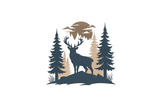 Wildlife Deer Machine Embroidery Design, Forest Animal Landscape Digital Stitch File, Instant Download - Etsy
