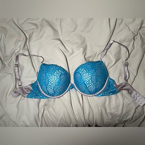 32DD Very Sexy Push-up - Victoria’s Secret Gray and Blue Lace Bra