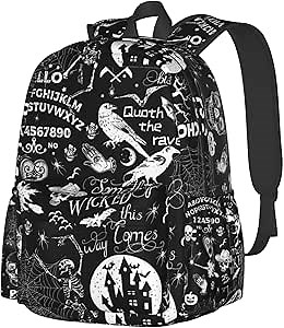 Gothic Bat Halloween Witchy Backpack School Bag Lightweight Bookbag Casual Daypack for Girls Boys Kids Women Men Travel Laptop 16 Inch