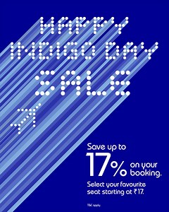 Happy IndiGo Day Sale – Save up to 17% on your booking and select your favourite seat starting at ₹17. Use code GOINDIGO. Cashback available using American Express cards and HSBC Credit cards. T&C apply https://bit.ly/3DExaP1 #goIndiGo #HappyIndiGoSale HSBC American Express | IndiGo