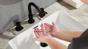 FORIOUS Black Bathroom Faucet 3 Hole, 360° Swivel 8 Inch Widespread Bathroom Sink Faucet with Deck Plate and Pop Up Drain 2 Handle Faucets for Sink, Vanity, RV, Lavatory, Farmhouse