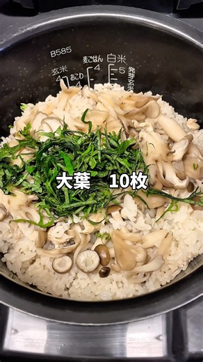【簡単レシピ】きのこと大葉の白だし炊き込みご飯🍄‍🟫 #炊飯器レシピ