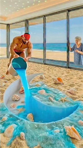 THIS FLOOR IS JUST CRAZY 😱 Infinity Crescent Pool Epoxy Beach Floor 🌙