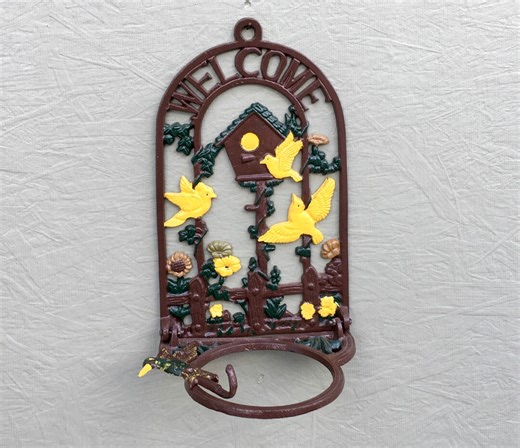 Plant Hanger/flowerpot Ring — Antique Cast Iron Welcome Sign — Vintage Planter Shelf - Etsy