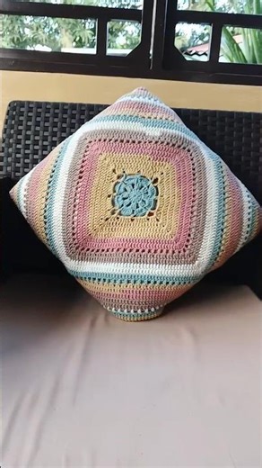 I made a crochet Pillow Cover using rainbow cotton. #crochet #crochetpillow