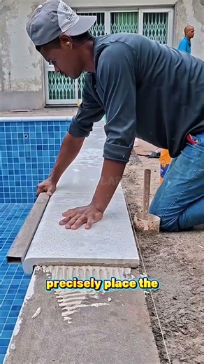 pool coping installation process using granite stone material#shorts #construction #renovation#fyp