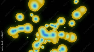 Rotating 3d bacteria molecules. Design. Animated background with moving molecular bacteria in vortex. Liquid bright plasma molecules move in space on black background