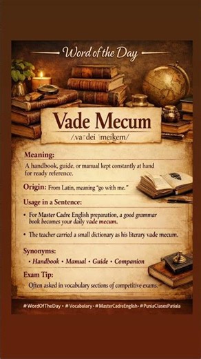 Day 52/365 word of the day : Vade Mecum #WordOfTheDay #VadeMecum #Vocab #EnglishVocab #mohipunia