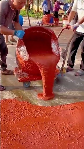 Fast and Efficient Red Concrete Pouring Using a Portable Mixer