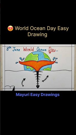 😍 World Ocean Day Easy Drawing #shorts