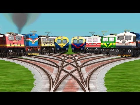 8 Crazy Trains Crossing At Bumpy Forked Railroad Tracks || risky track || train simulator classic