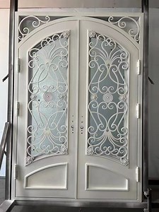 [Hot Item] Modern Decorative Wrought Iron Front Patio Double Entry Doors