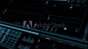 Stock trading application/software interface. Screen with rates and prices of shares. Investment tools showcase. Trader workplace. Financial analytics process. Raising and falling indexes and markers.