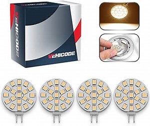 VEHICODE G4 LED Bulb 12V Soft Warm White 2700K-3000K 10W Halogen Equivalent Puck Cabinet Light Bi-Pin Base Round Lamp Replacement for Outdoor Landscape RV Camper Marine Boat (4 Pack)