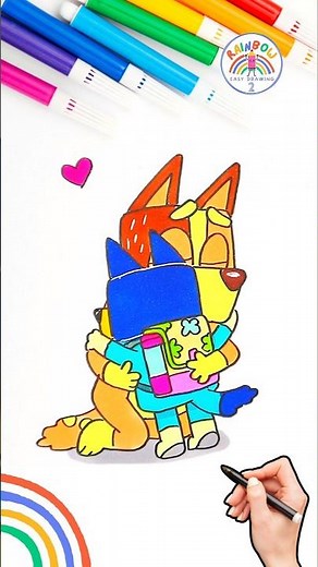 How to Draw Bluey | Draw Bluey and Chilli Hugging with Love 🌈 🐶 #bluey #drawing #short #love