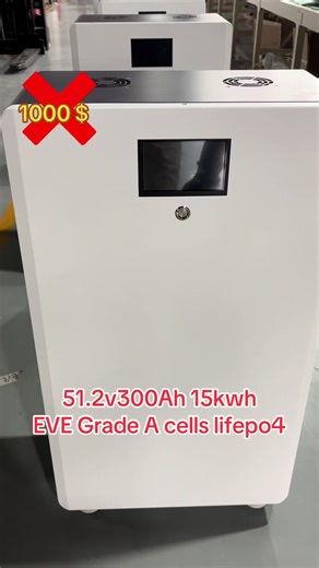The 51.2V 300Ah 15kWh solar-powered home energy storage lithium battery features flexible wheels and a touch-screen display. It can also be connected to a Wi-Fi network to check the battery level. Made with A-grade EVE cells, it can withstand up to 8,000 charge-discharge cycles and has a lifespan of over ten years. This battery will help you avoid paying expensive electricity bills for the next ten years.