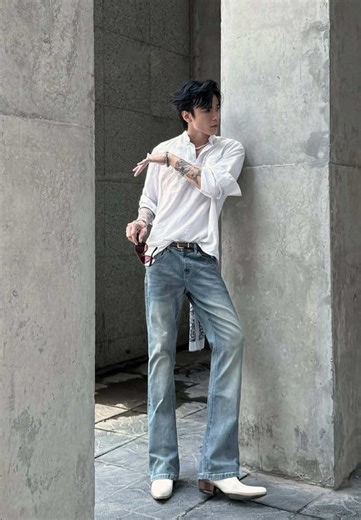 Quần Jeans Nam Ống Loe Màu Light Blue #TikTokShopFUNFEST #outfit #thoitrang #ootd #tipschupanh