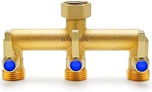 Brass Garden Hose Splitter, 3 Way Hose Splitter, Outdoor Hose Splitter, Outlet for Regulating and Shutting Off Water Flow