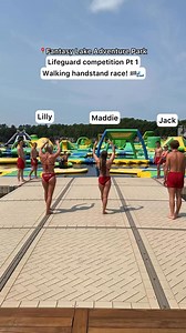 Aaaaaaand Jack tried 🤣 Our guards are amazing AND athletic! What challenges should we do next? Help us get to 100k by following us and sharing with your friends as well! 🥹Are you team Lilly, Maddie or Jack?!📍3601 Quarry Rd, Wake Forest, NC 27587🤿SCUBA Diving & Inflatable Water Park 🌊.....#summertime☀️ #waterpark #wakeforest #summertrip #visitnc | Fantasy Lake Adventure Park