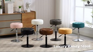 LUE BONA Adjustable Vanity Stool, 360 Swivel Chair for Makeup Room, White Faux Leather Stool for Bathroom & Living Room