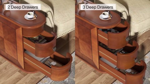 Tribesigns Wood End Table, 2-Drawer Narrow Side Table Slim Chair Solid Side Table, No Assembly Required, Finished Back | Slim, No Assembly Required, Finished Back