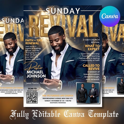 Revival Sunday Church Flyer Template-editable Canva-worship Service-prayer Conference Program-christian Events-modern Blue & White Design - Etsy