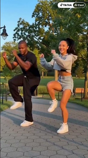 They perform a popular synchronized TikTok dance routine to an energetic hip-hop beat.#aicast