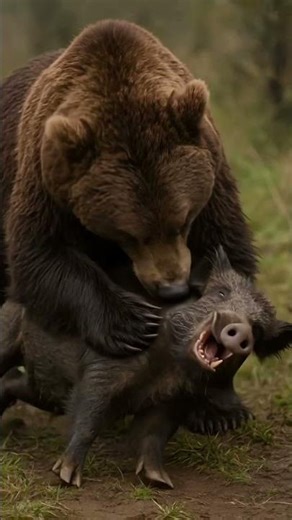 The Hunting Moment of the Brown Bear! The Wild Boar’s Last Stand!#brownBear #wildBoar #hunting