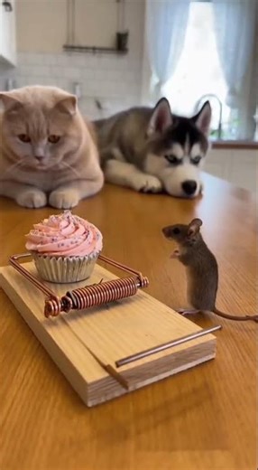 Will it press the trap?Cupcake Trap Trouble 🍰🐭🐾 #funnypets