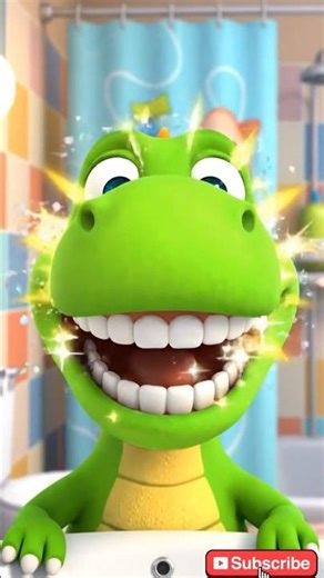 🦷 Fun Dino Teaches: How To Brush Your Teeth Properly! #shorts #educationalshorts
