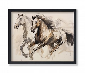 Running Horses Poster - Retro Horse Sketch Print - Drawing Art - Charcoal Sketch Art - Animal Art - Horse Art - Aesthetic Art - Etsy