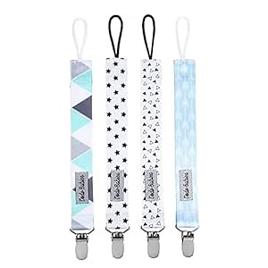 Dodo Babies Pacifier Clip Set - Durable Cloth Binky Leash with Metal Clasp - Universal Fit & Pacifier Holder - Arrow & Star Print Paci Clip - 5-Piece Set