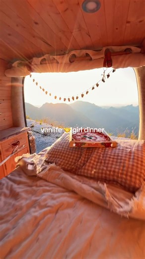 van girl meets girl dinner 🍕🚐 #vanlife #spindriftvan #solofemalevanlife #vanconversion #vanlifereality #traveltok #travel #travellife #vangirl #vanlifetravel #europe #roadtrip #lifeontheroad #mountains #mountain #montanara #maybeyoujustneedtogobacktothemountains #girldinner #girldinnertrend #girldinnertiktok #sunset #sunsetlover #bestsunsetview vanlife