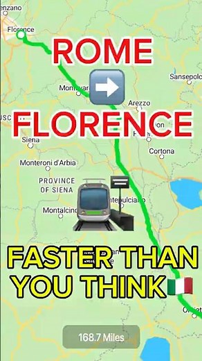 Rome to Florence 🚄168 miles.1 hour 26 minutes #Rome #italy #florence
