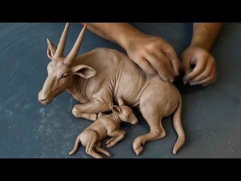 Clay Animal Sculpture DIY | Making Clay Oryx and Her Calf
