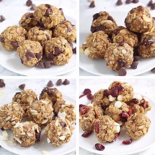 Easy Oatmeal Energy Balls FOUR WAYS. My favorite is #3. What's yours? Recipe HERE: https://www.wellplated.com/energy-balls/ #BacktoSchoolwithBobs | Well Plated