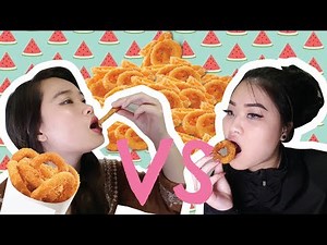 CRISPY ONION RINGS CHALLENGE RACE | MUKBANG